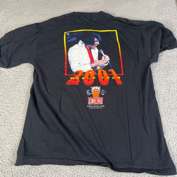 Vintage 2001 Elvis Presley T-Shirt Mens Large Black Double-Sided LIVE Concert - Picture 7 of 12